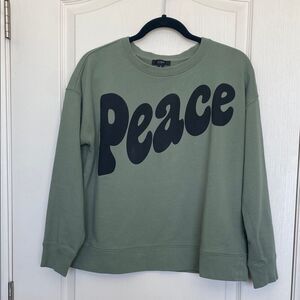 J Crew Sweatshirt Green with Black Peace Graphic Size S